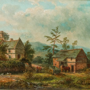 Antique Welsh Victorian Rural Farmstead Landscape Oil Painting Picture by Thomas Henry Thomas (Circa 1870)