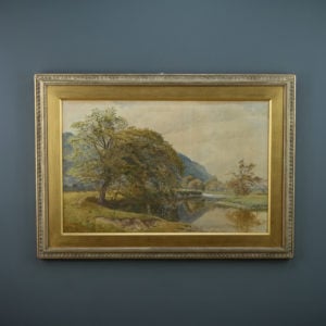 Large Antique English Victorian River Landscape Watercolour Painting Picture by Matthew Jarvis (Circa 1870)