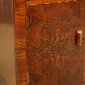 Antique English Pair of Art Deco Walnut Bow Front Bedside Cabinets Cupboards Tables Nightstands (Circa 1930)