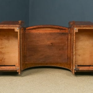 Antique English Art Deco Burr Walnut Five Piece Bedroom Suite – Two Wardrobes / Dressing Table / Pair Bedside Tables & 5ft King Size Headboard (Circa 1930)