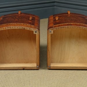Antique English Pair of Art Deco Walnut Bow Front Bedside Cabinets Cupboards Tables Nightstands (Circa 1930)